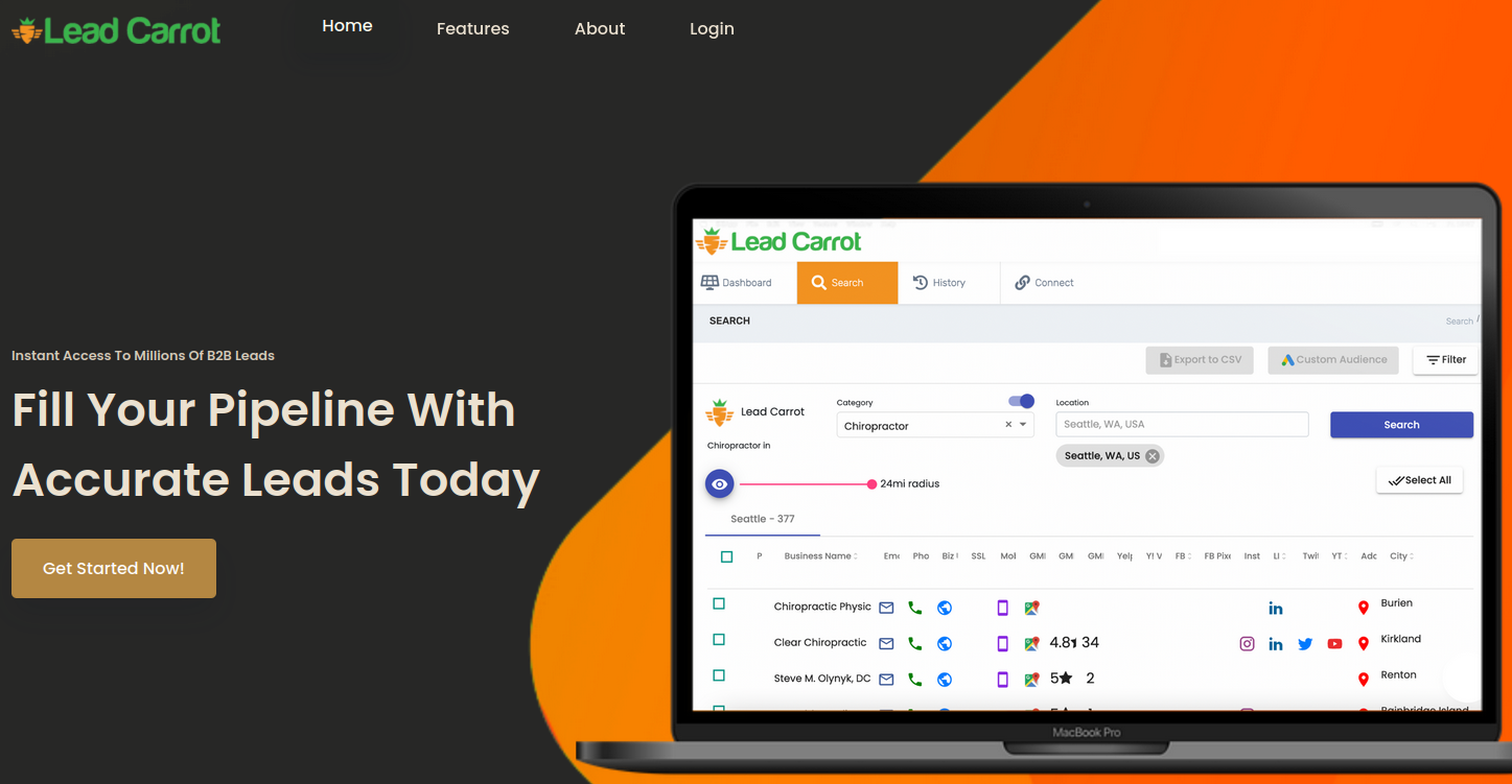 Online lead company, "Fill your pipeline with accurate leads today"