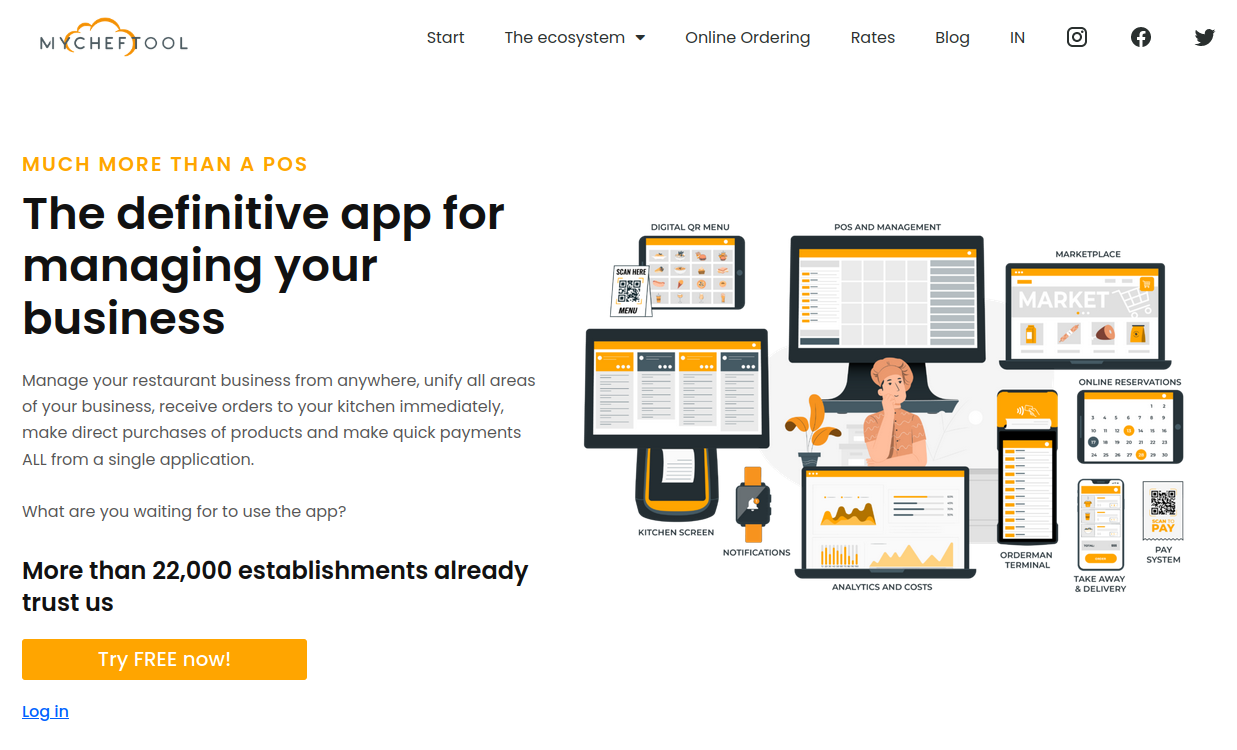 "More than just a PoS" top header with "The definitive app for managing your business" main header